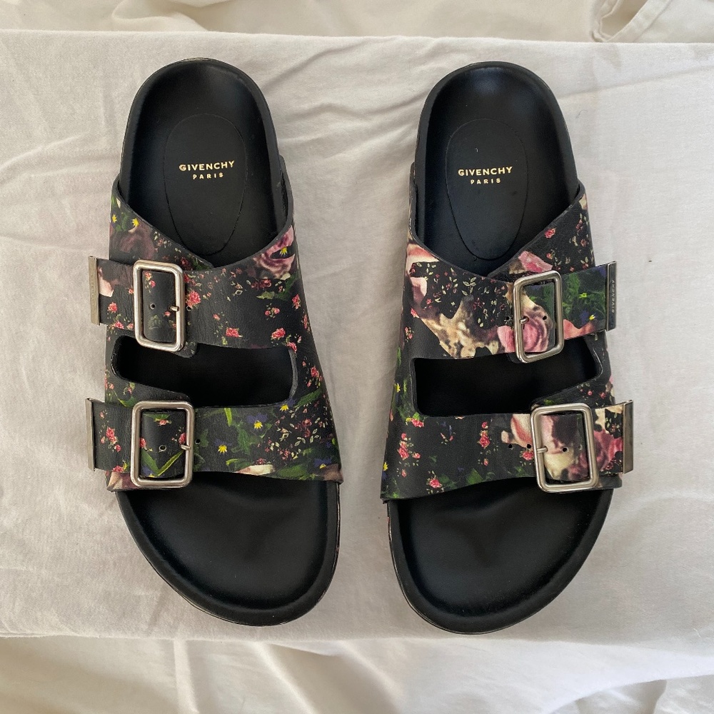 Givenchy Floral Leather Double Buckle Slide
